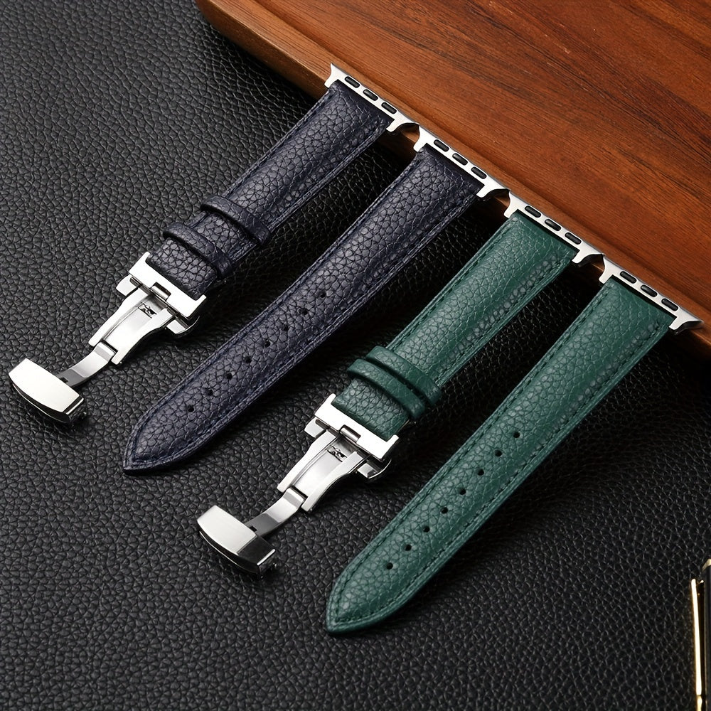 Litchi Pattern Synthetic Leather Watch Band for Apple Watch 38mm 45mm