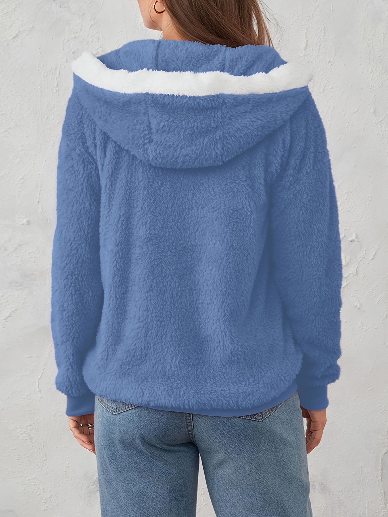 Women's Plus Size Fuzzy Hooded Coat with Pockets Fall Winter Polyester