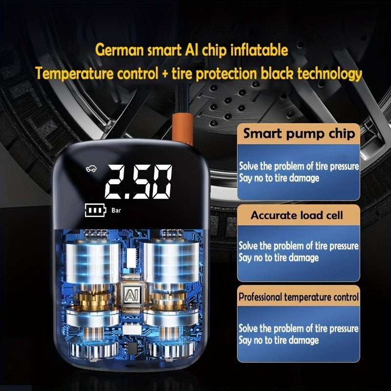 Высокоскоростной автомобильный компрессор мощностью 150 Вт с LED-лампой для накачки шин