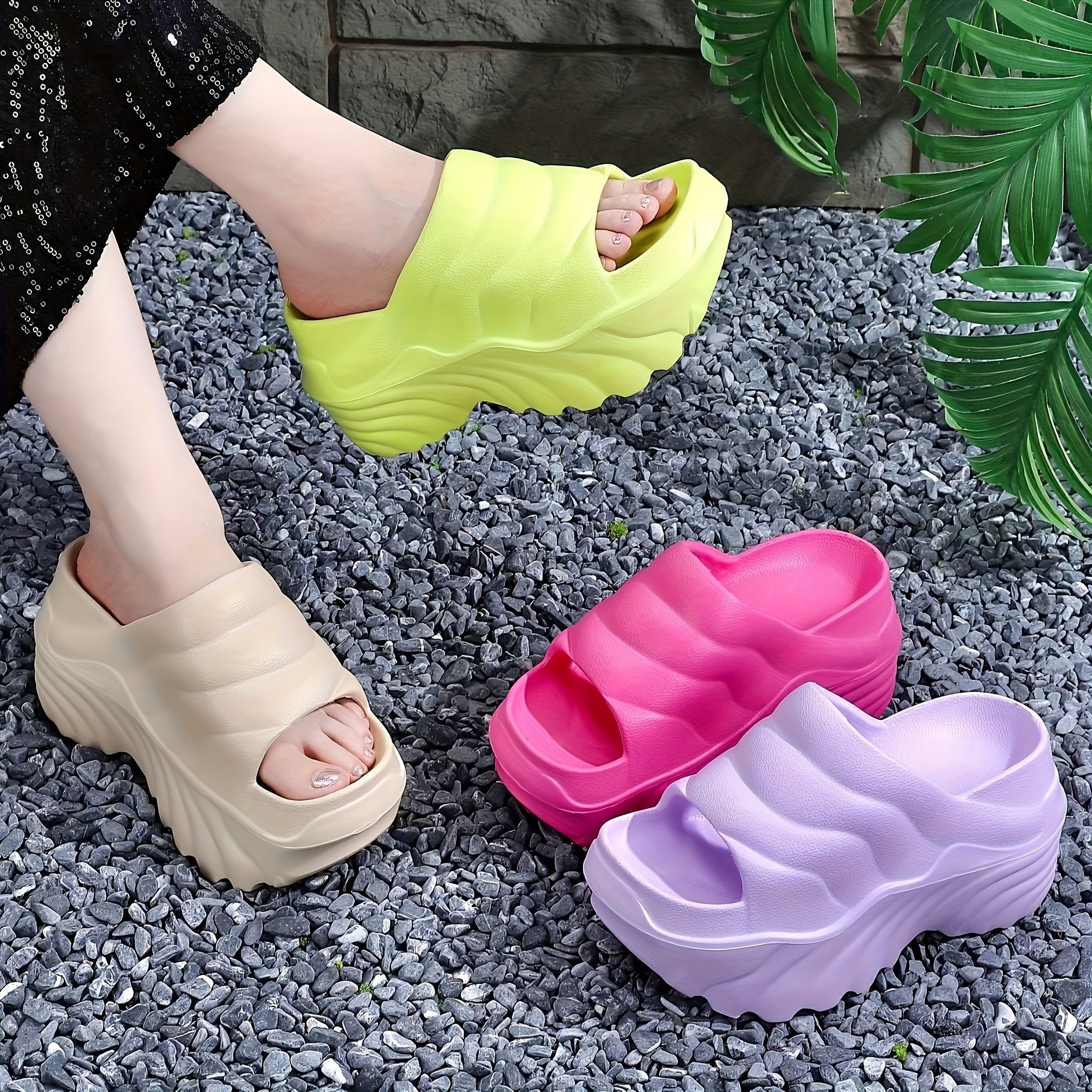 Women EVA Platform Shoes Thick Cushioned Heel Non-Slip Peep Toe Light Purple White