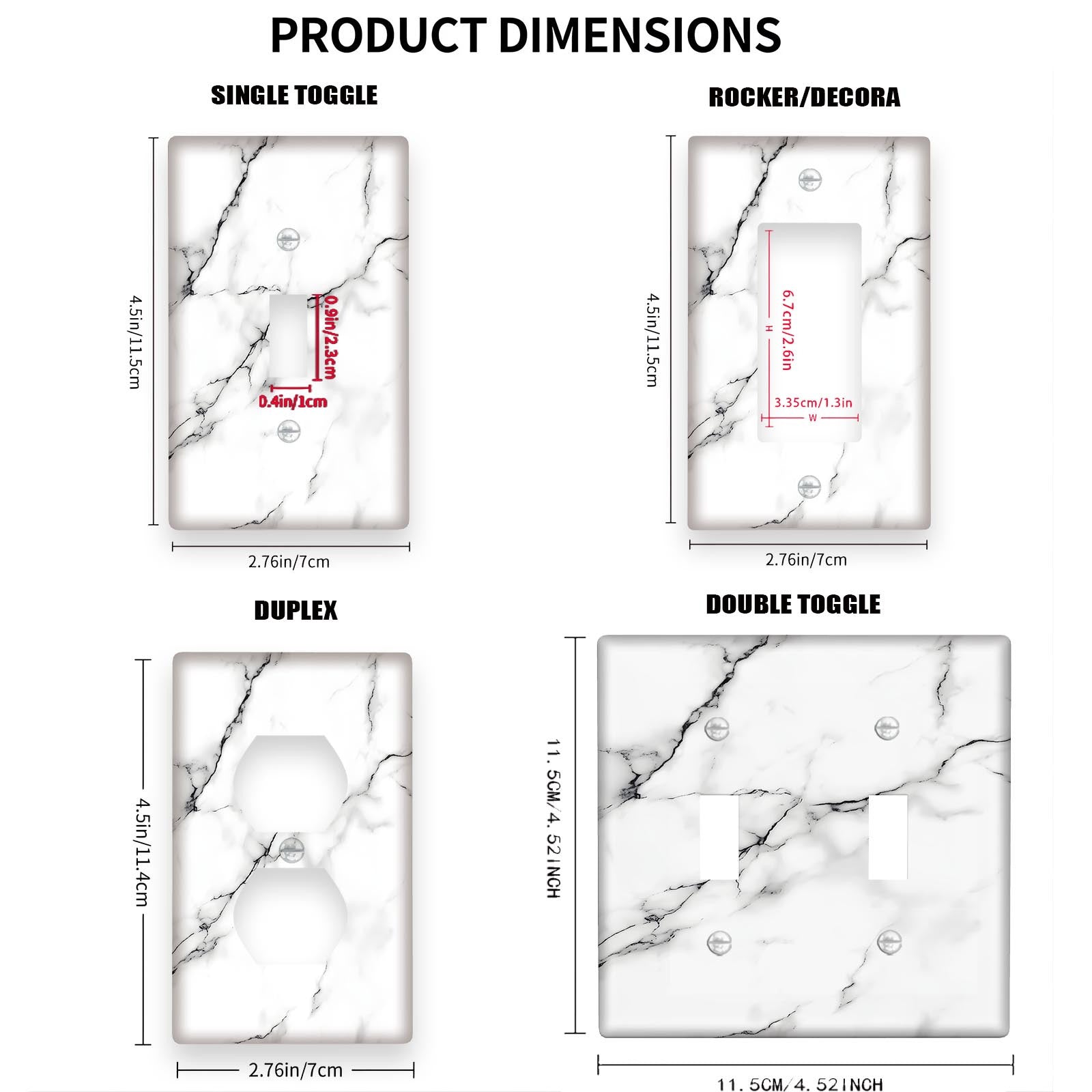 Marble Print Switch Plate Cover in White and Gray Easy to Clean Wall Decor