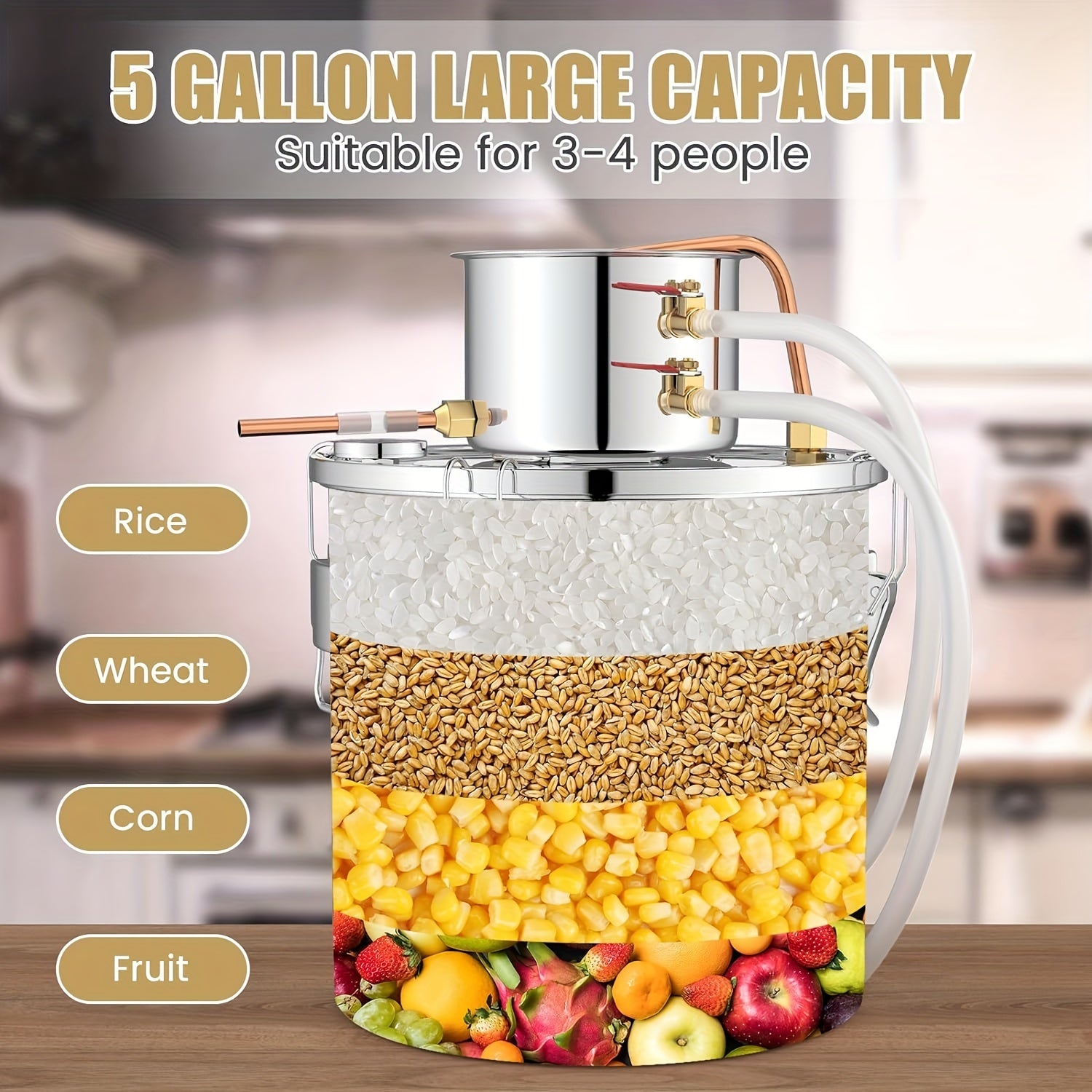 2-Gallon Copper Alcohol and Ethanol Distiller No Electricity Needed for Spirits Water Purification