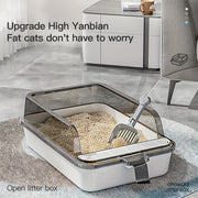 Rectangular Plastic Cat Litter Box with Removable Cover and Raised Edge