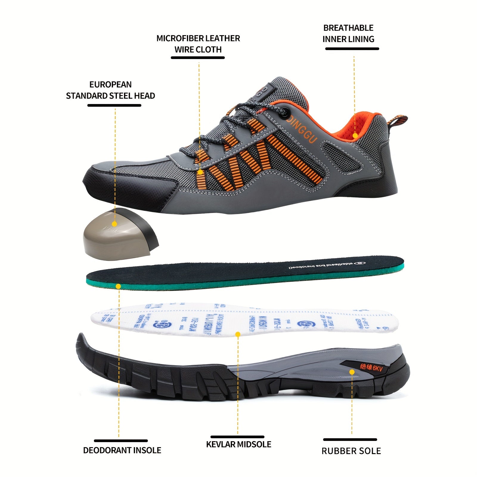 Men's Steel Toe Work Shoes Puncture-Resistant Non-Slip Shock Absorbing