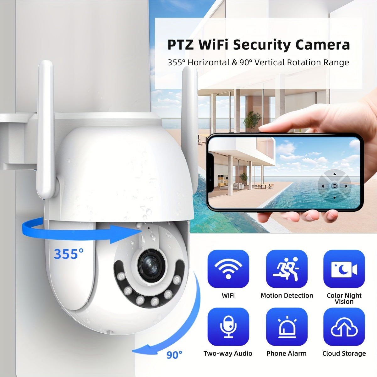 WiFi xavfsizlik kamerası tashqi IPX6 suv o'tkazmaydigan to'liq rangli kechqurun ko'rish ikki tomonlama audio harakatni kuzatish