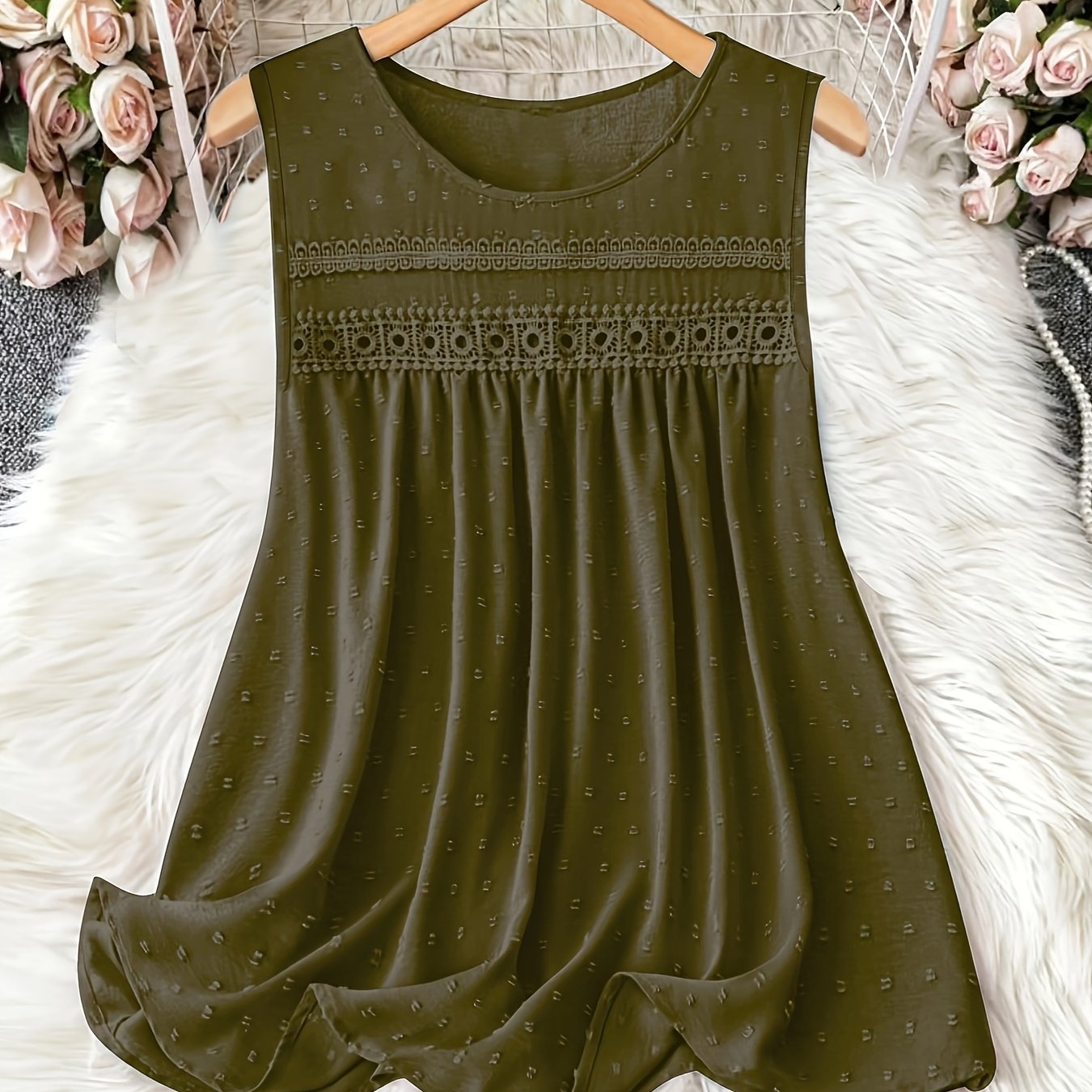 Топ без рукавов женский с кружевной отделкой больших размеров, темно-синий, дышащий, для всех сезонов