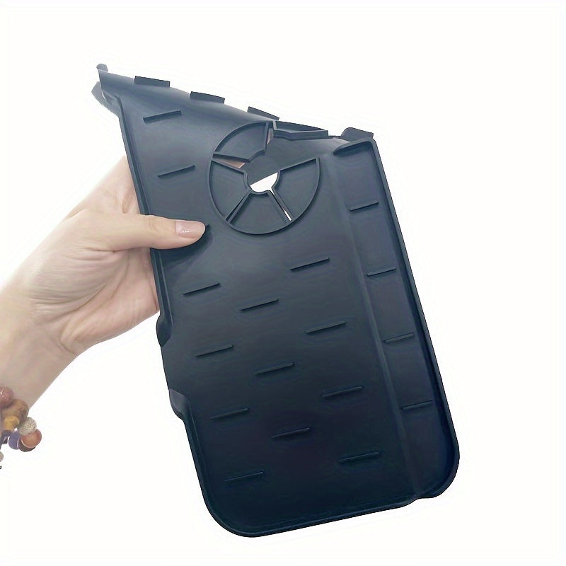 Alfombrilla de protección de silicona para salpicaduras, antideslizante, impermeable, con bandeja de drenaje, gris y negro, 1 pieza