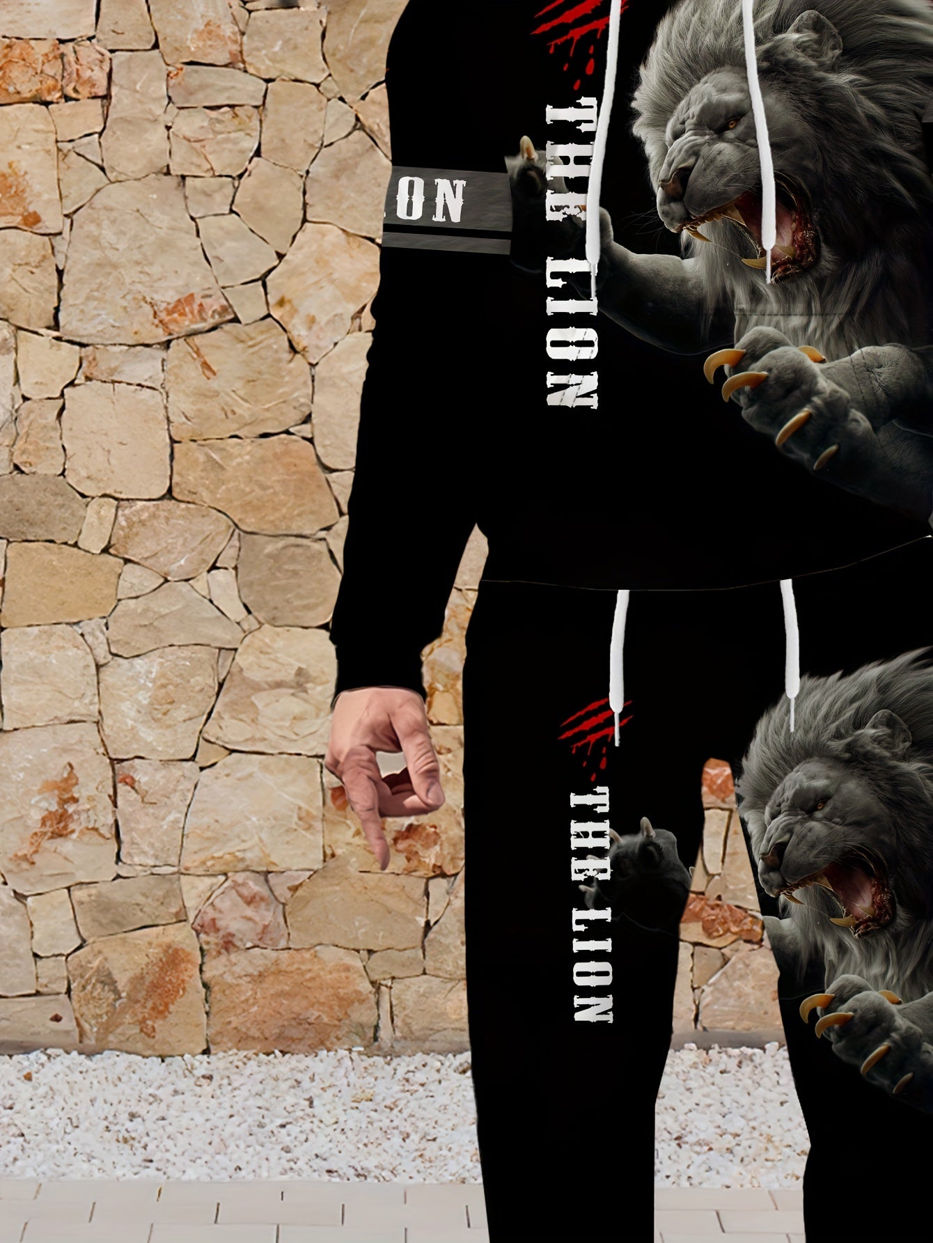 Men's Hoodie and Sweatpants Set with Lion Graphic Polyester Casual Spring Fall