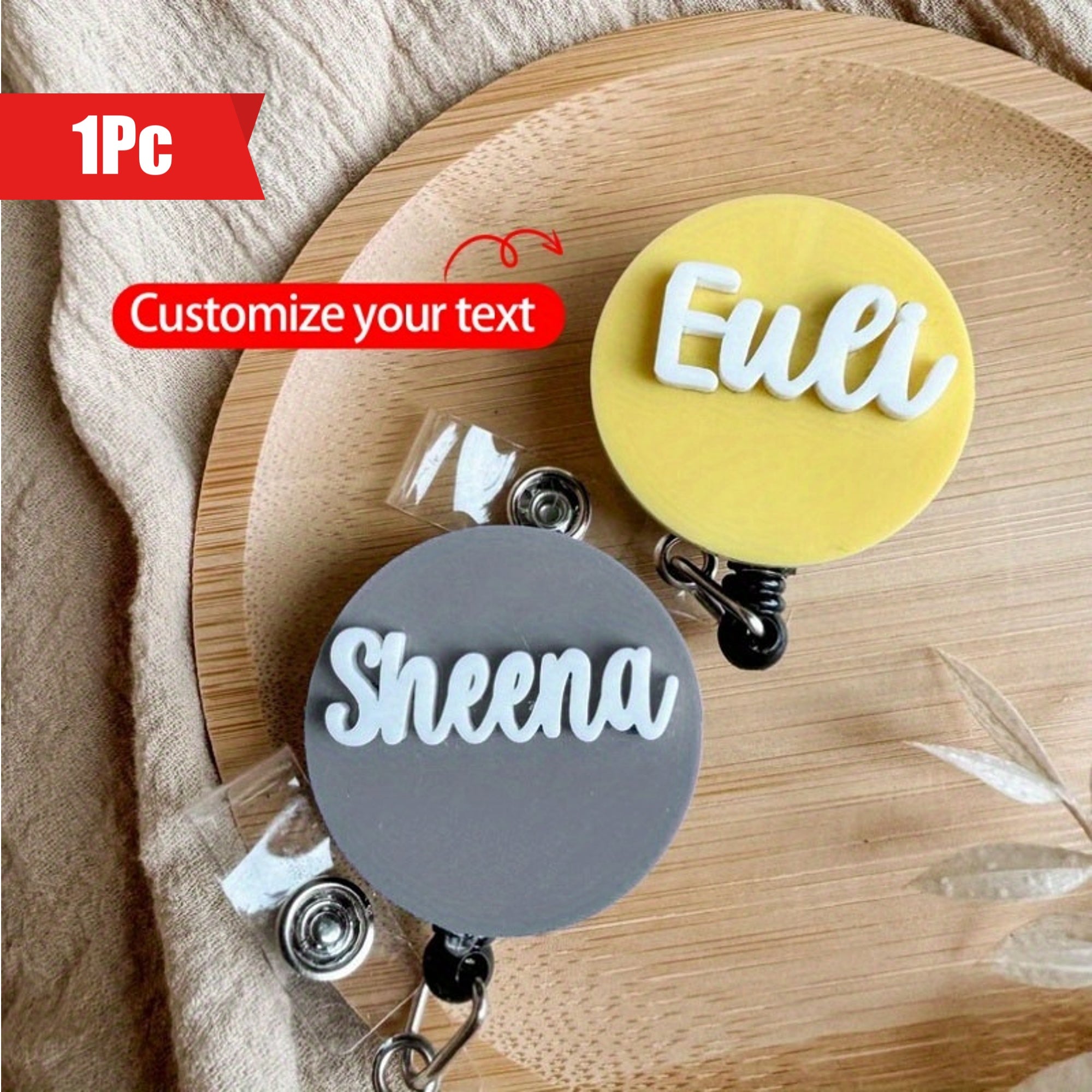 Personalized Acrylic Nameplate Badge Reel Minimalist ID Holder for Jacket and Family