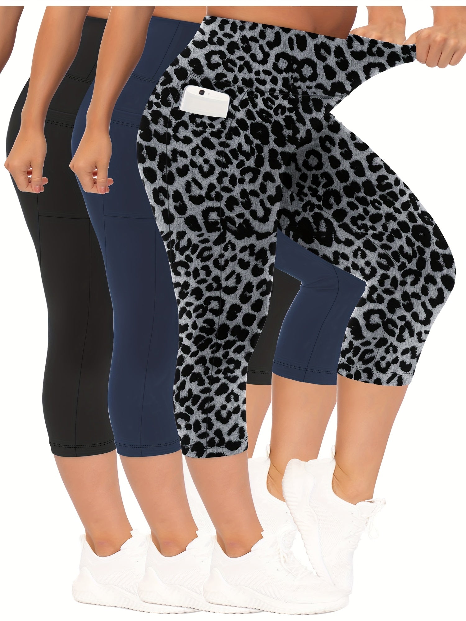 Ayollar uchun paxta materialidan tayyorlangan, katta o'lchamli, yuqori belli, qisqa shimlar, yon cho'ntaklar bilan, yoga va sport uchun