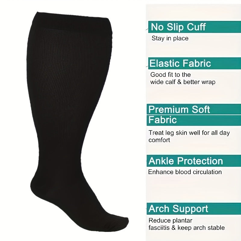Plus Size Compression Socks for Men and Women Knee Length 20-30 mmHg Breathable Circulation