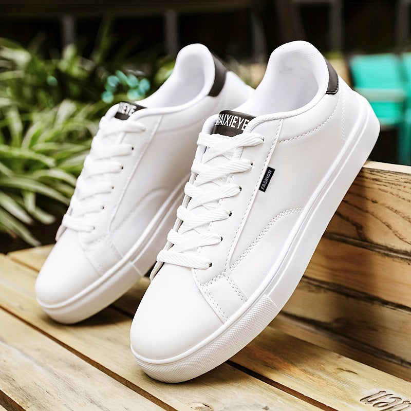 Men's Casual Skate Shoes Solid Color Low Top Lace-Up PU Upper Fabric Lining EVA Insole Rubber Sole