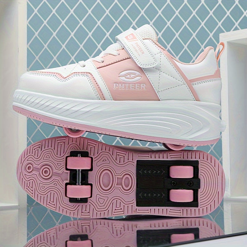 Girls Low Top Skate Shoes with Wear-Resistant Anti-Slip Wheels for Indoor Outdoor All-Season