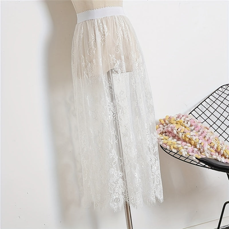 Victorian Gothic Sheer Tulle Skirt with Lace Petticoat for Women