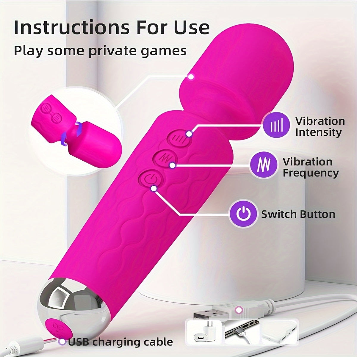 Kattalar ayol uchun qayta tiklanadigan qo'lda elektr orqa massajeri chuqur to'qima tayoq, 20 vibratsiya rejimi