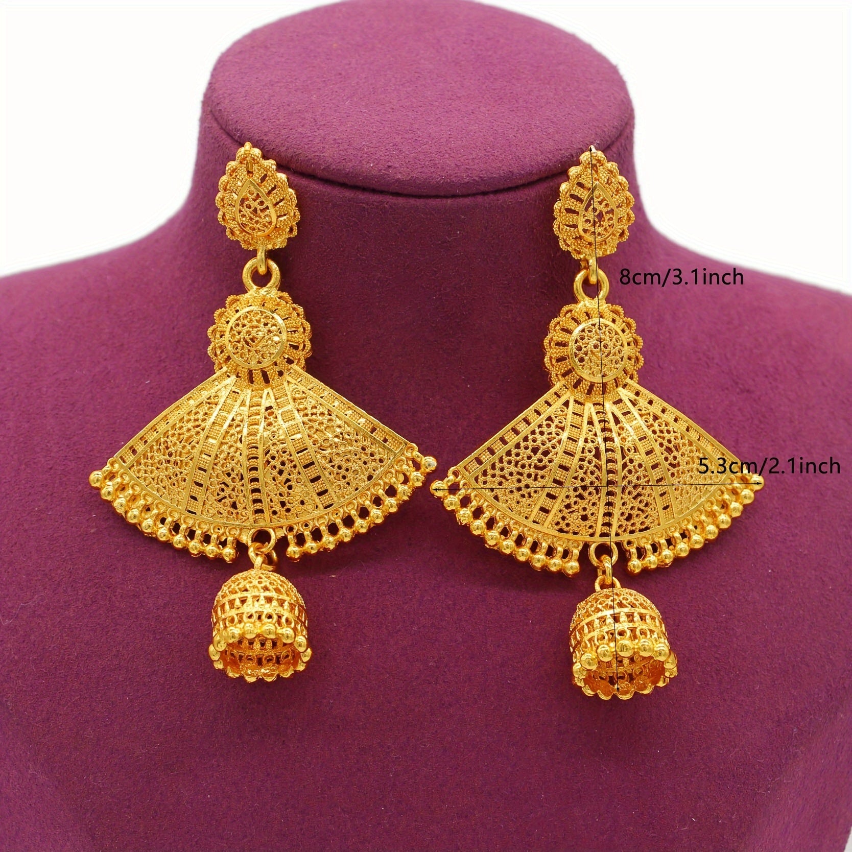 Gold Alloy Fan-Shaped Earrings for Women Minimalist Tribal Jewelry Gift