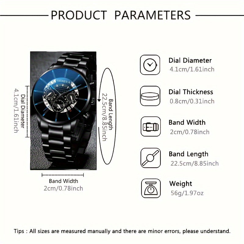 Set of 2 Men's Round Dial Quartz Watches with Woven Bracelets for Gift Giving