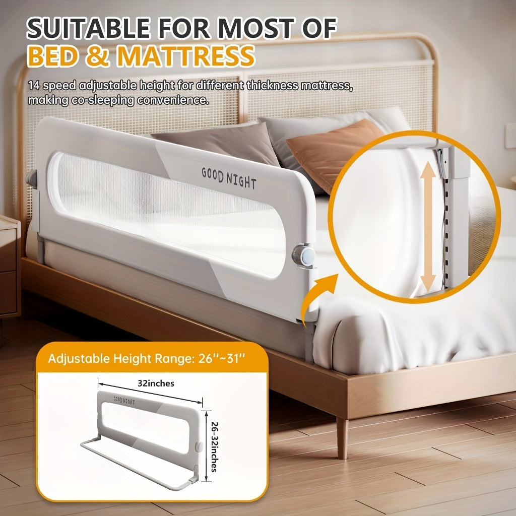 Adjustable Foldable Bed Rail Guard for Co-Sleeping with Safety Bumper Twin to Queen Size Grey White