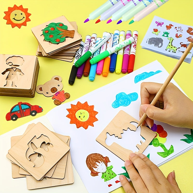 20 plantillas de dibujo de madera para niños, arte educativo, manualidades, regalo