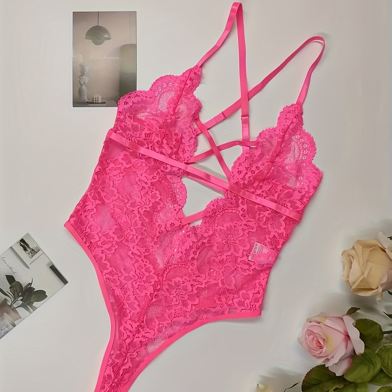 Women’s Deep V Lace Backless Bodysuit Sexy Lingerie