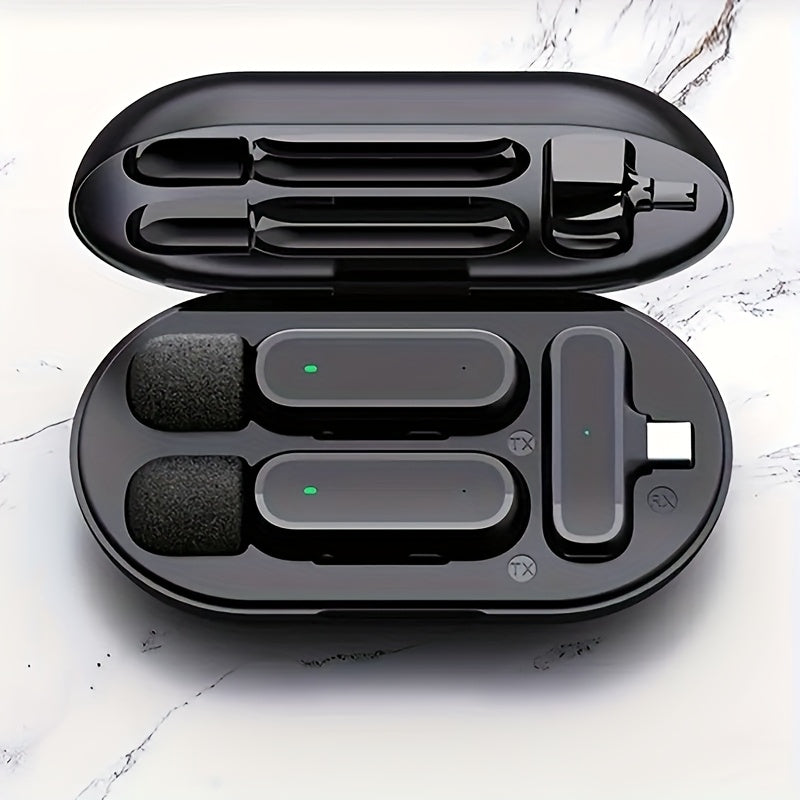 Wireless Tie Microphones Set for Android iPhone iPad with Charging Case Noise Cancelling Clip-On for Vlogging Recording and Live Streaming