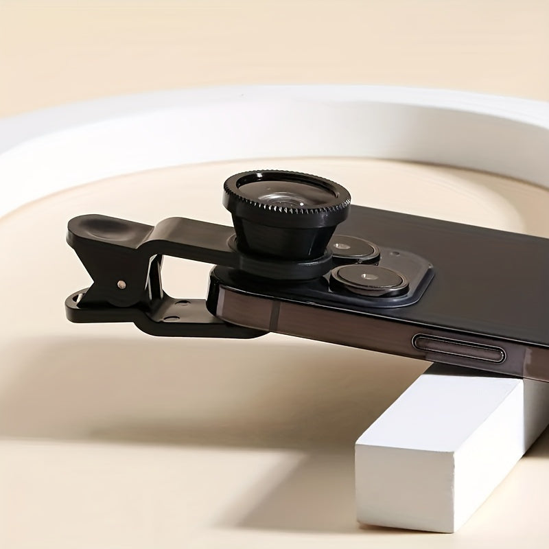 3-in-1 Smartphone Camera Lens Kit Fisheye Wide-Angle Macro Clip-On Photography