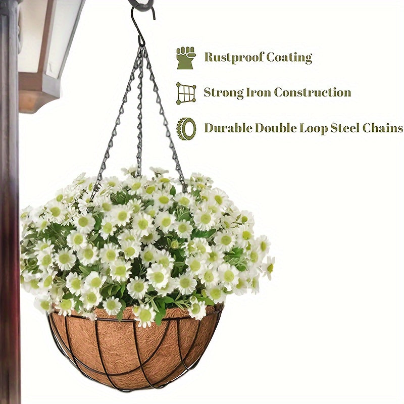 Set of 2 Metal Hanging Plant Baskets 10-Inch Round Wire with Coconut Liners for Outdoor Garden Decor