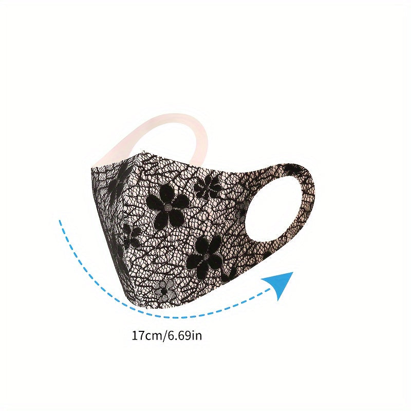 Lace Face Mask Set Floral Design Reusable Breathable for Outdoor Sun Protection