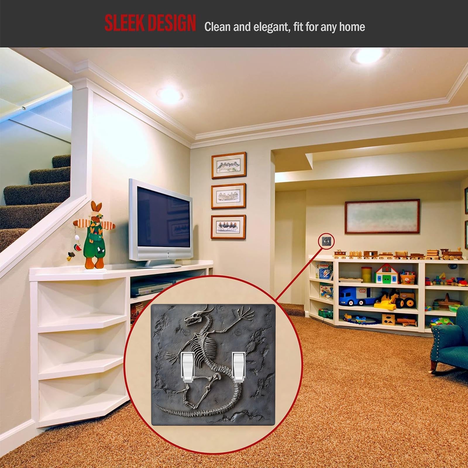 Dinosaur Fossil Wall Panel Light for Switch Cover 1 or 2 Sets No Power Needed