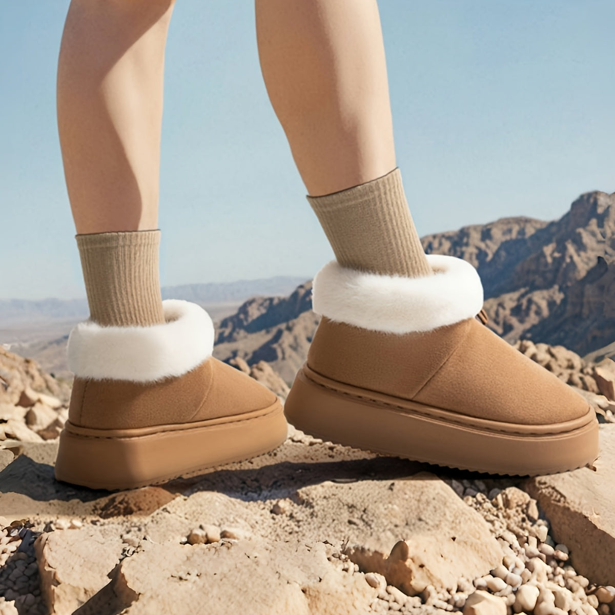 Women's Winter Slip-On Boots Soft Fabric Faux Fur Black Brown