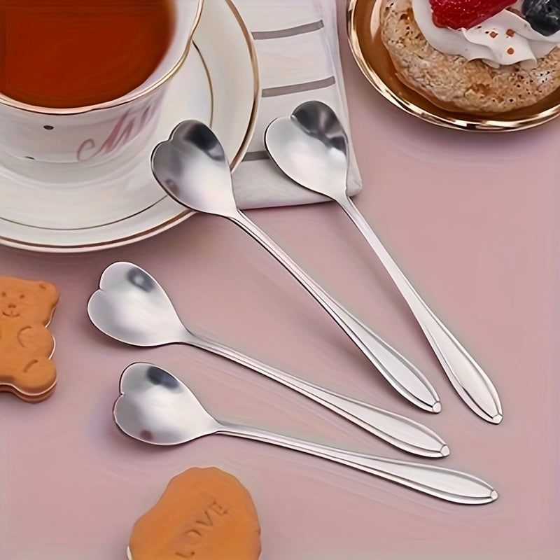2 Stainless Steel Heart-Shaped Coffee Spoons for Stirring Desserts and Gifts