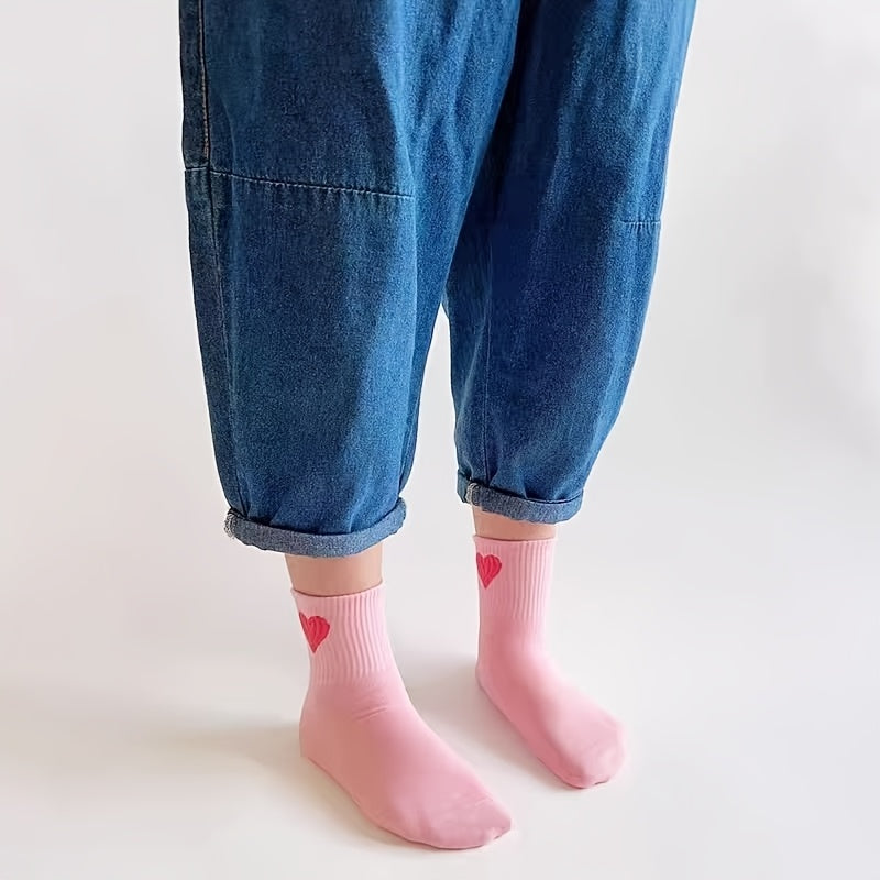 Girls' Mid-Calf Socks All Seasons Knit Polyester Heart Pattern for Ages 2-15