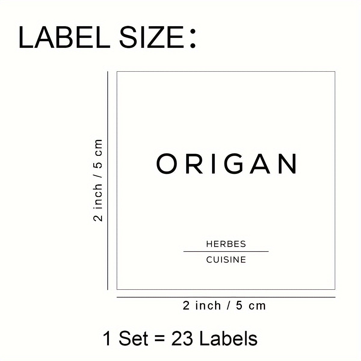 Set of 23 Waterproof Clear Kitchen Labels 2x2 Inches for Spices and Condiments