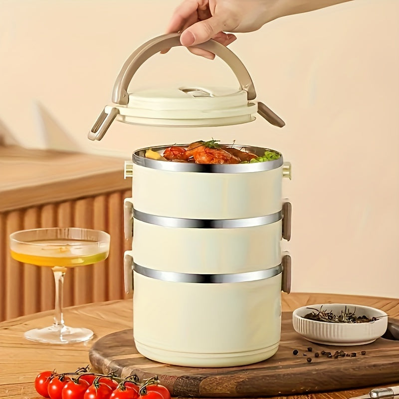 Insulated Stainless Steel Lunch Box with Lid and Handle Leak-Proof Thermal Food Container for School Office Camping