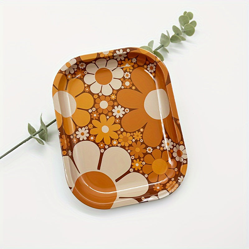 Подлокотник для автомобиля, поднос из нержавеющей стали с цветочным узором, оранжевый и белый, органайзер для хранения