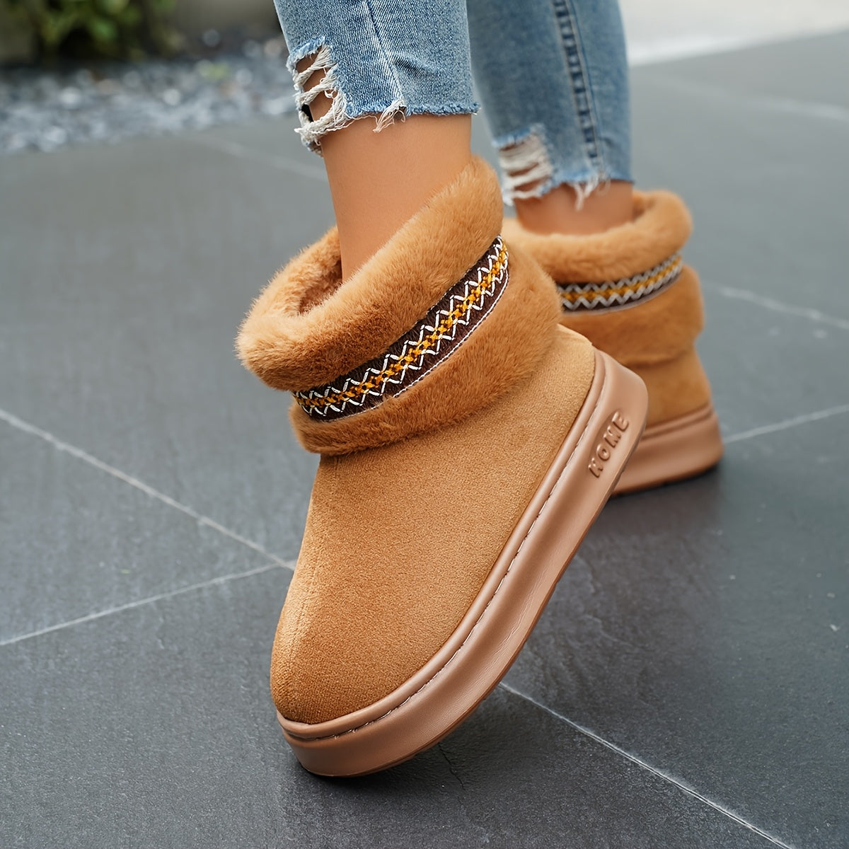 Women's Autumn Winter Solid Color Plush House Slippers Anti-Slip Comfort