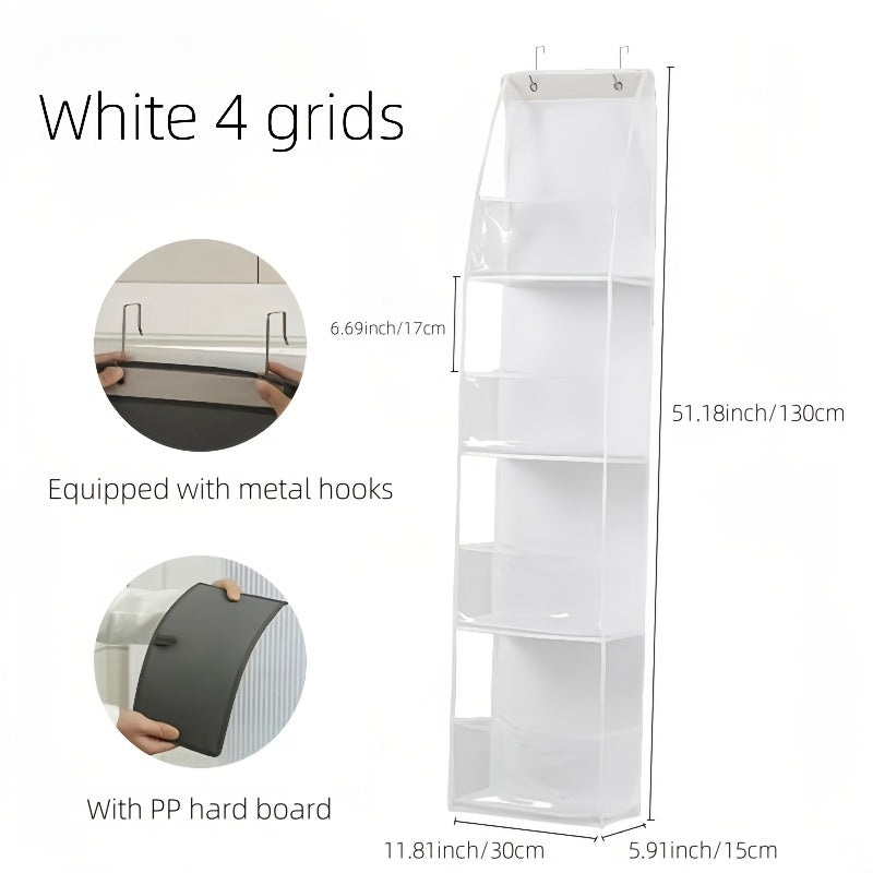 Eshik usti saqlash tashkilotchisi, 4 ta savat bilan, kosmetika, o'yinchoqlar va boshqalar uchun, oq, pushti, kulrang