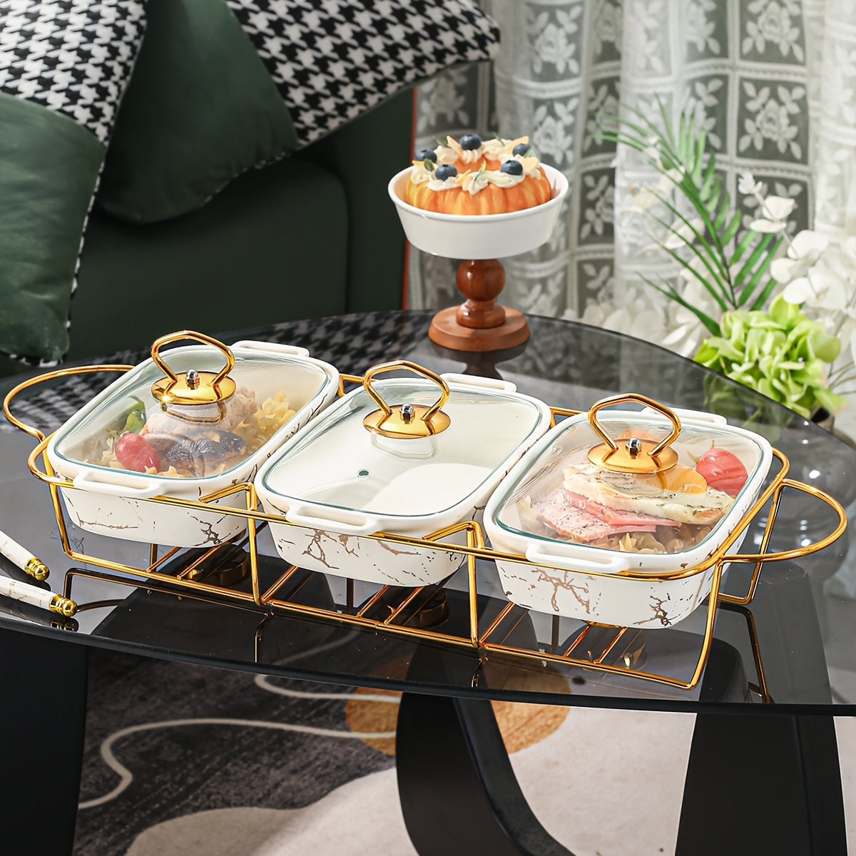 Ceramic Storage Set of 3 Trays for Kitchen, Dining, and Outdoor Events