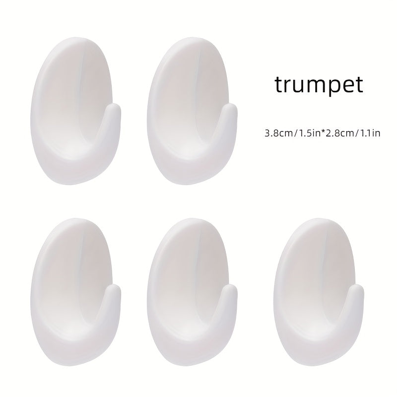 Gancho de pared ovalado de plástico blanco autoadhesivo y sin perforación para almacenamiento