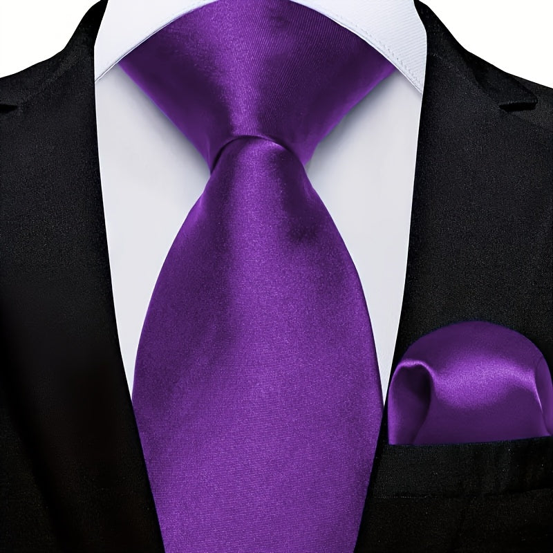 Erkaklar uchun bir rangli galstuk va cho'ntak sharf to'plami, biznes rasmiy tadbirlar uchun