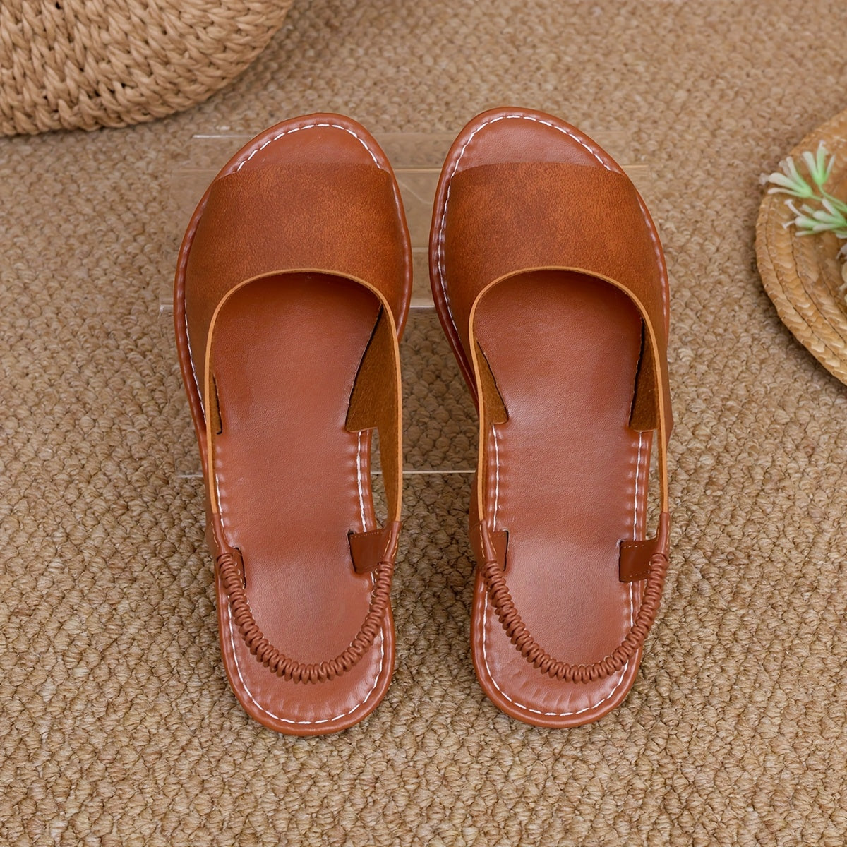 Women's Summer Flat Sandals Adjustable Ankle Strap Open Toe Rubber Sole