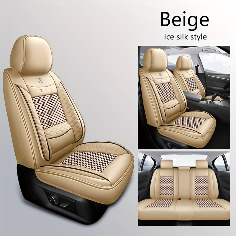 Machine Knit 5-Seater Car Seat Cover Full Enclosure All-Season PU Leather