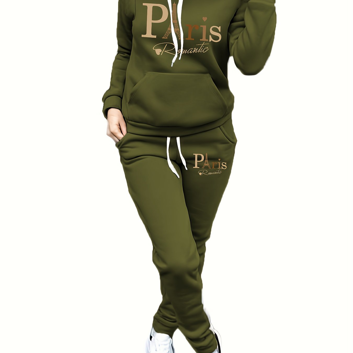 Women's Velvet Printed Sweater Set Autumn Winter Two-Piece Casual Knit Hoodie