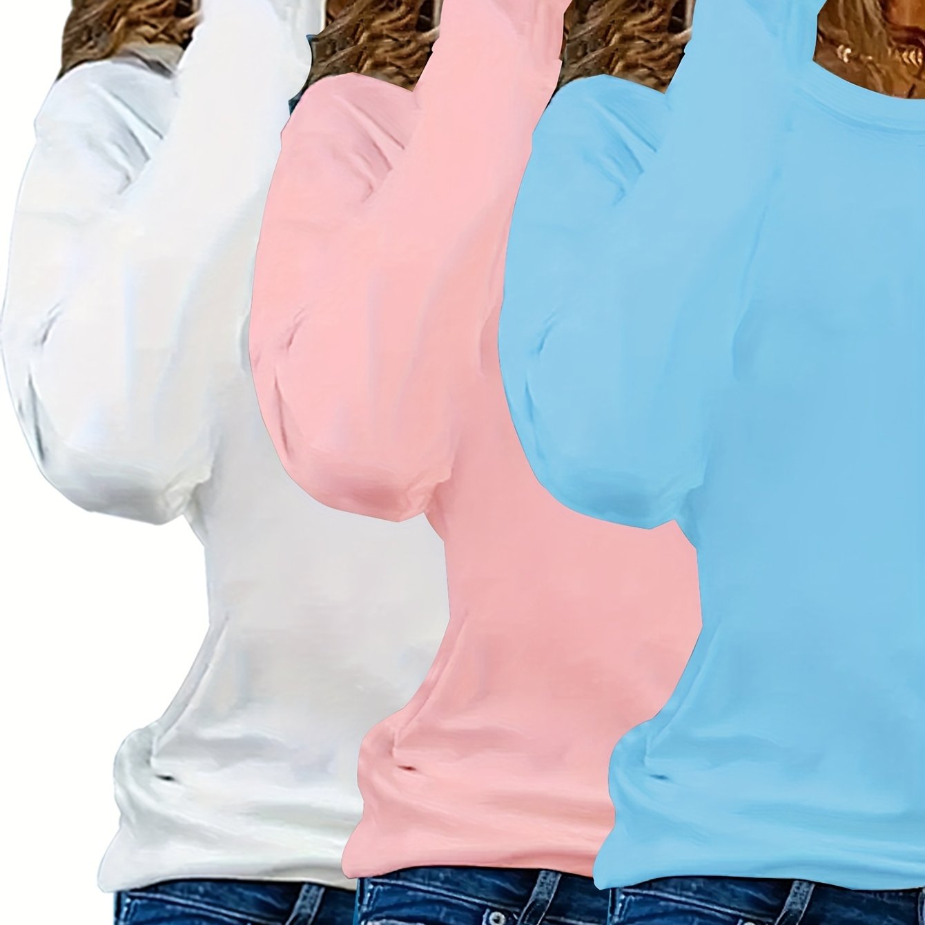 Women's Plus Size Long Sleeve T-Shirts Pack Solid Color Casual Basic Shirts