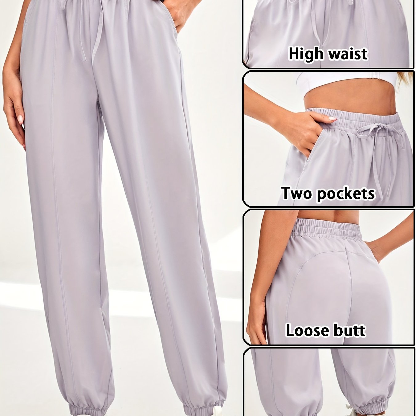 Women's Solid Color Quick-Drying Wide Leg Cropped Sweatpants with Drawstring Waist