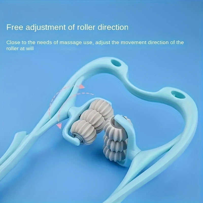 Bo'yin va yelkalarga, yuqori orqaga, sonlarga va qovurg'alarga mo'ljallangan yo'lga qo'yiladigan massaj roliki, yoğurish to'plari bilan. Uyda foydalanish uchun ko'k plastikdan ergonomik dizayn.