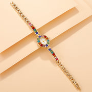 Women's Gold-Tone Watch with Colorful Rhinestones for Gift Occasions
