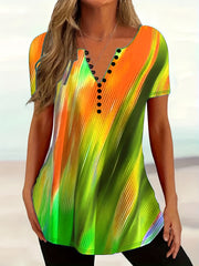 Plus Size Women's Casual Ombre Short Sleeve V Neck T-Shirt