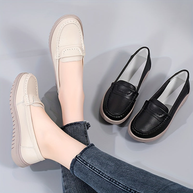 Women Slip-On Loafers Comfortable Non-Slip Casual Shoes Beige Black