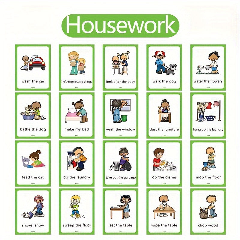 English Language Learning Flash Cards for Children Ages 4-12 50 Pack Educational Vocabulary Phrases